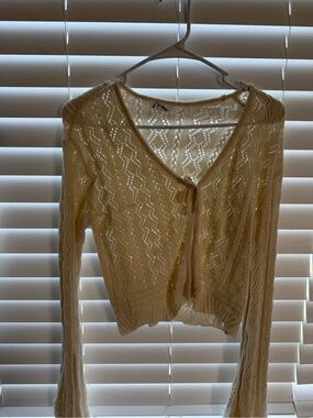 Urban Outfitters Cream Open-Knit tie front Neck Sweater